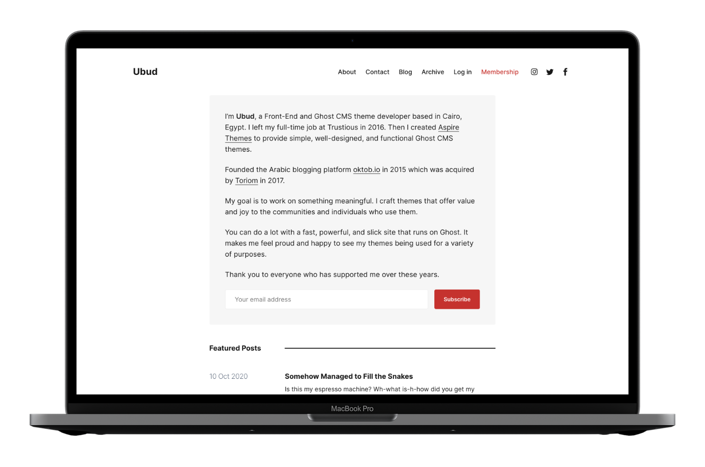 Ubud Ghost CMS Theme Homepage Content Without Image