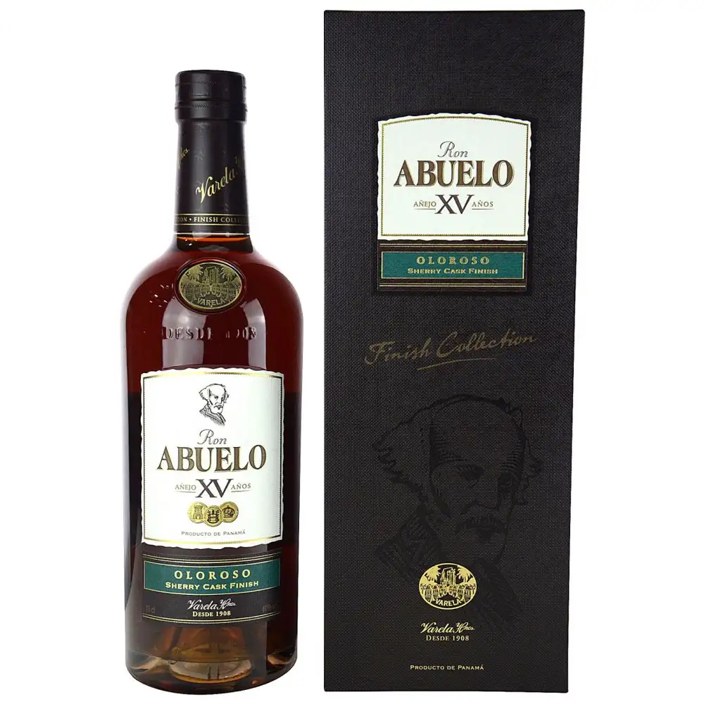 Image of the front of the bottle of the rum Abuelo XV Oloroso