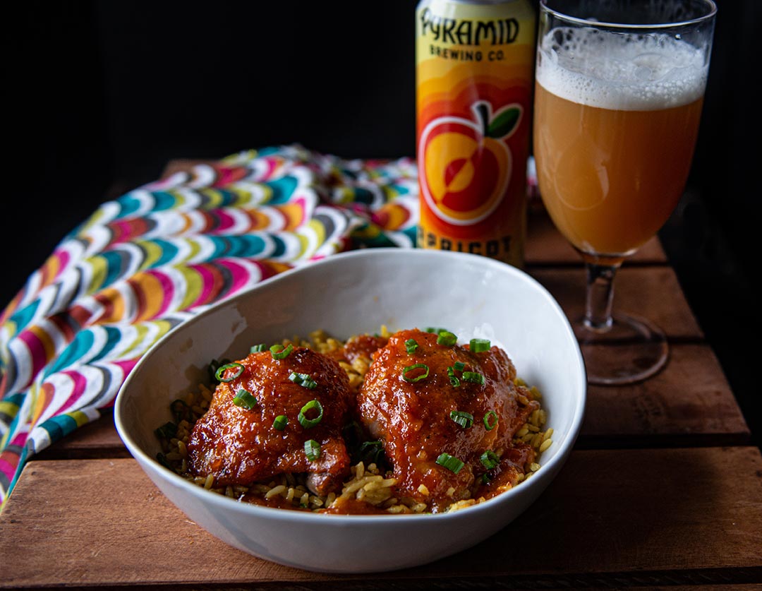 Sweet Chili Apricot Ale Chicken served with Pyramid Apricot Ale