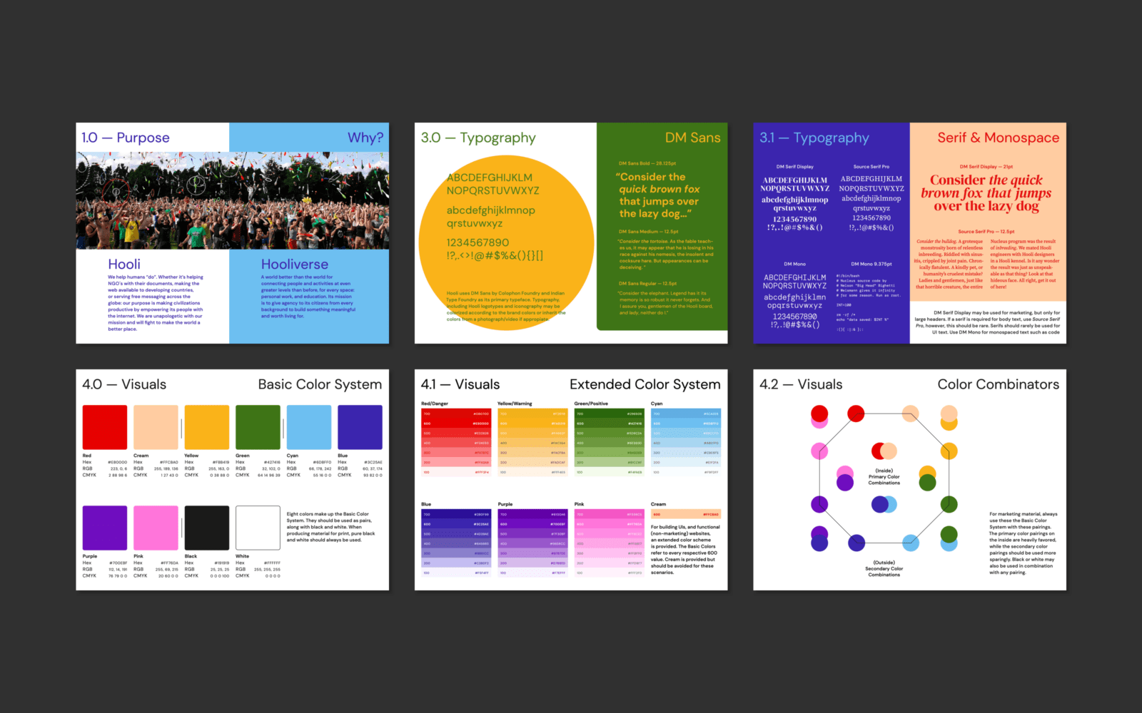 publication spreads of the Hooli brand book. 