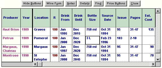 Selected Wines Displayed in a Grid