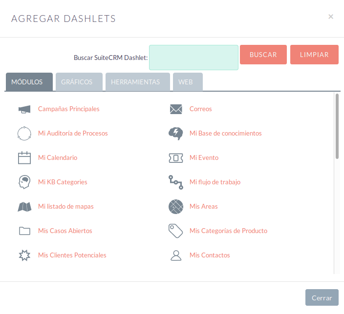 modal add dashlets