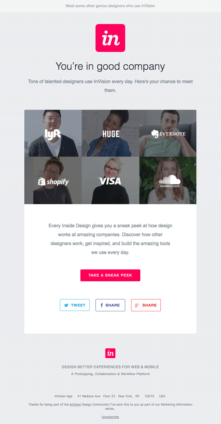 Trigger-Based Email Marketing: Screenshot of Invision's onboarding email