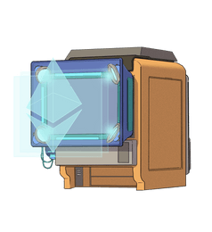 Hologram aracılığıyla görüntülenen bir Eth logosu.