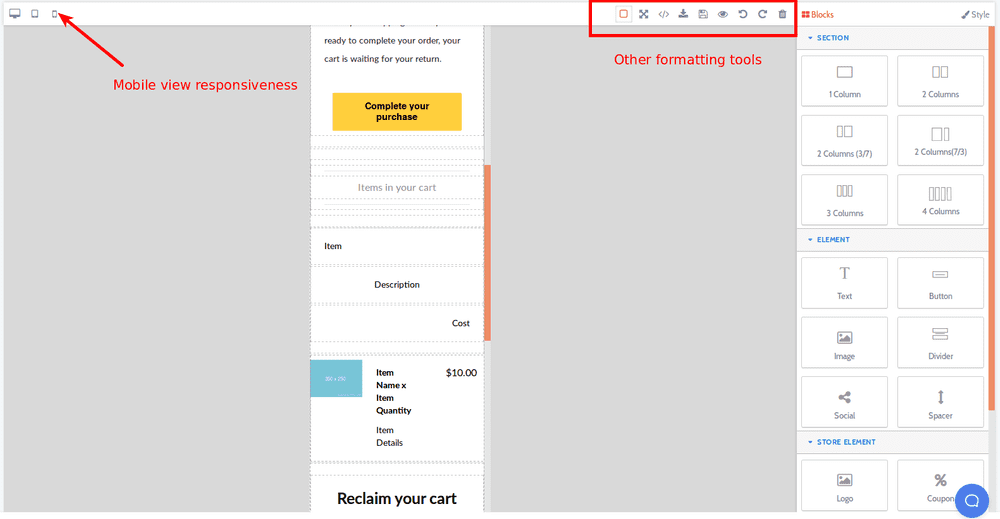 Mobile view and formatting tools Mobile view and formatting tools