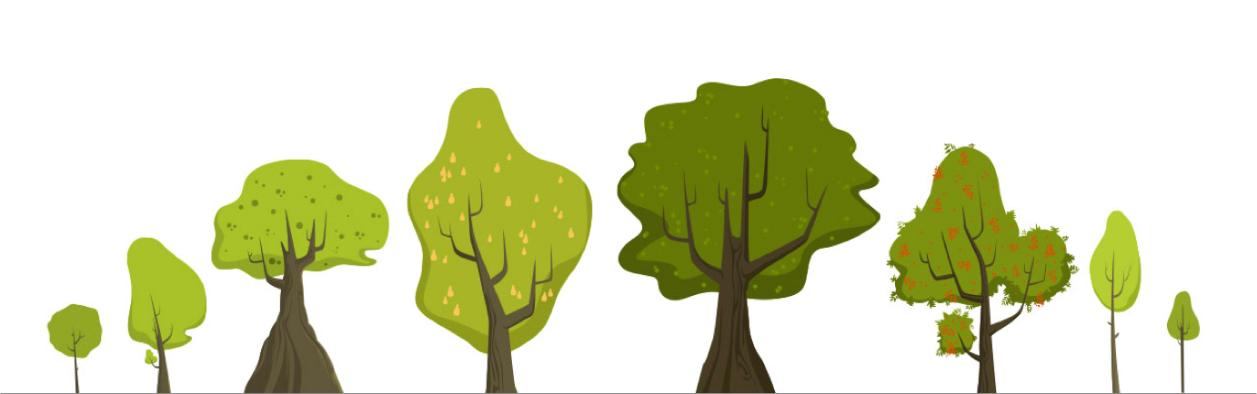 Illustrations des arbres utilisés dans la vidéo de motion design sur la Brûlure bactérienne des pommiers