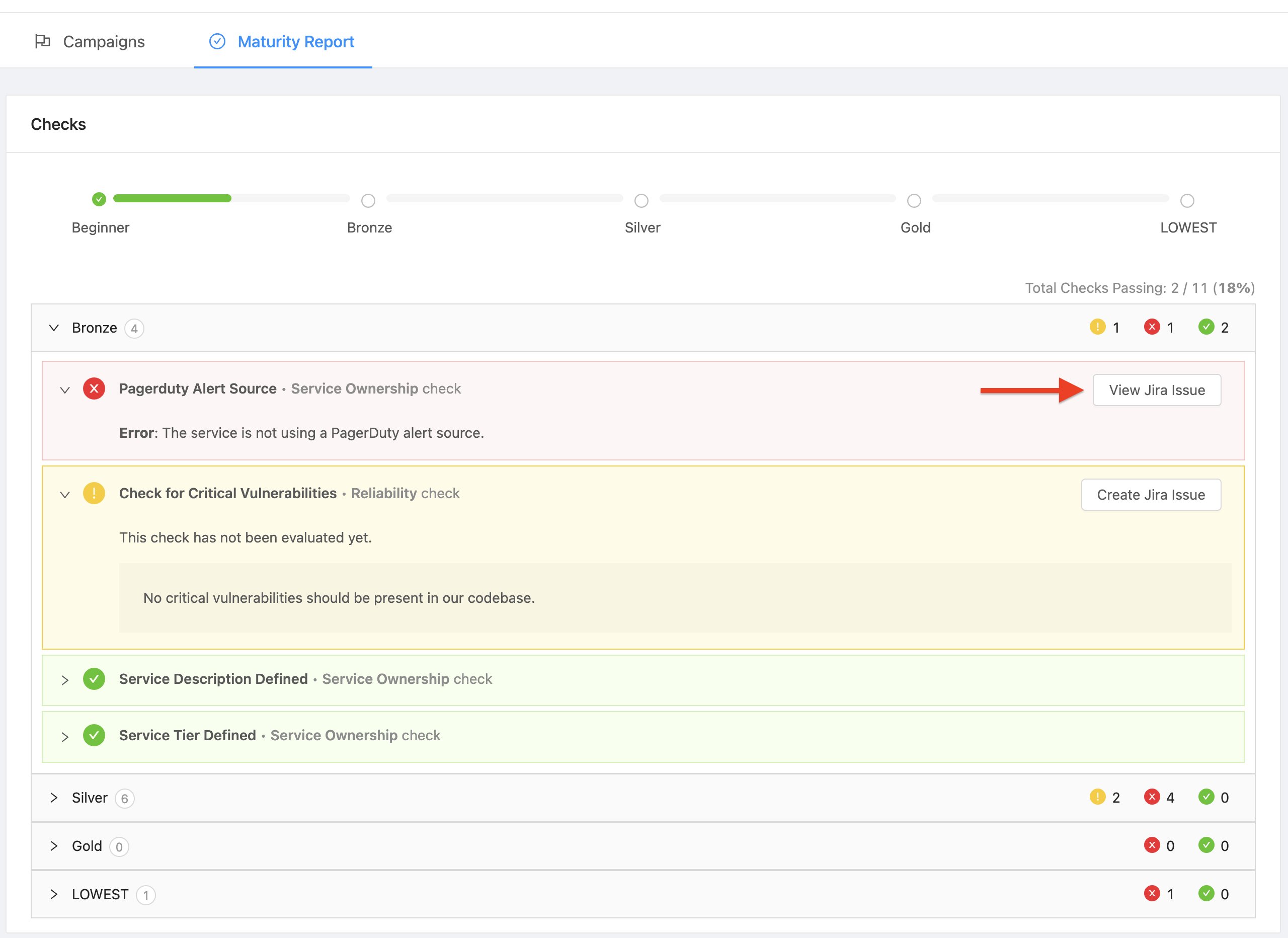 Jira View Issue Button in Service Maturity Report