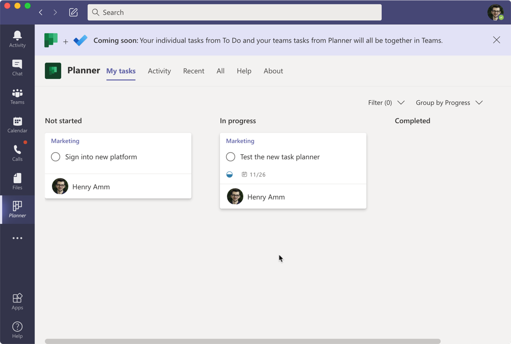 Planner can be used directly inside Microsoft Teams