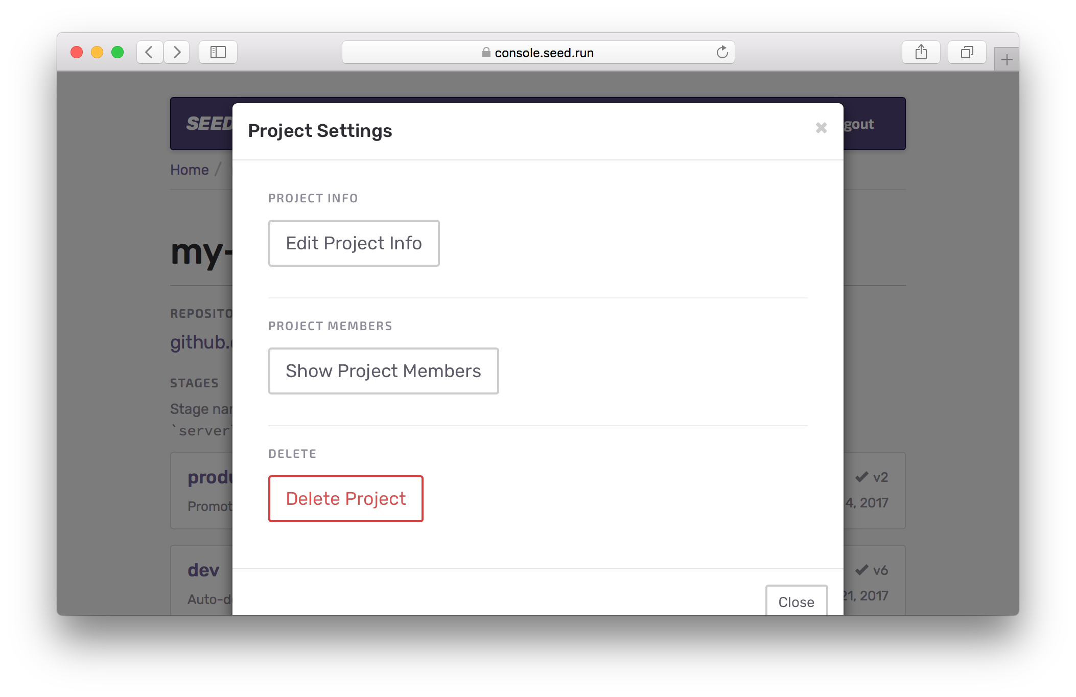 Project settings project info