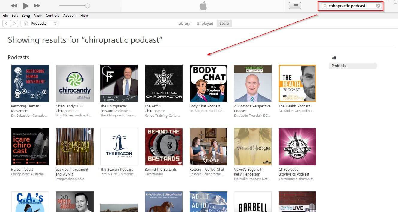 Finding chiropractic podcast through iTunes