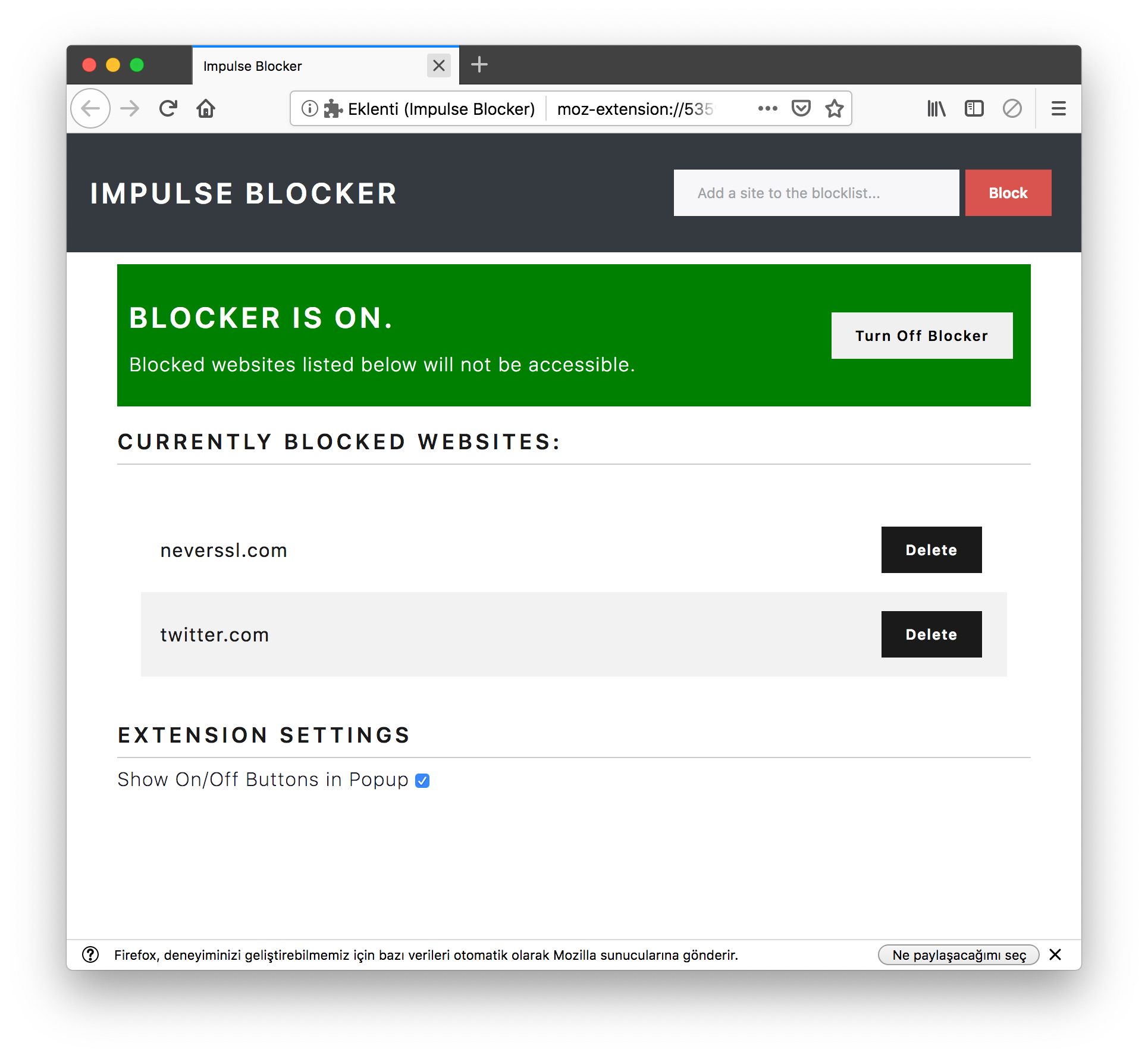 Impulse Blocker Mainscreen