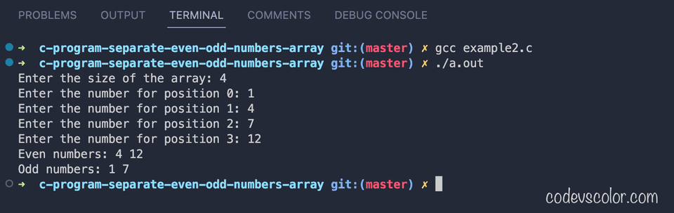 C separate even odd numbers from array
