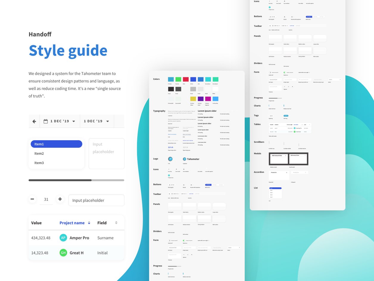 Handoff and Style Guide - UX Design | Tahometer
