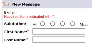 A screenshot of a form with a title of New Message. The form has a field for &quot;Salutation&quot; with four radio options, the left-most of which is labelled &quot;Mr&quot;, the right-most of which is labelled &quot;Miss&quot;, and the middle two of which are blank.