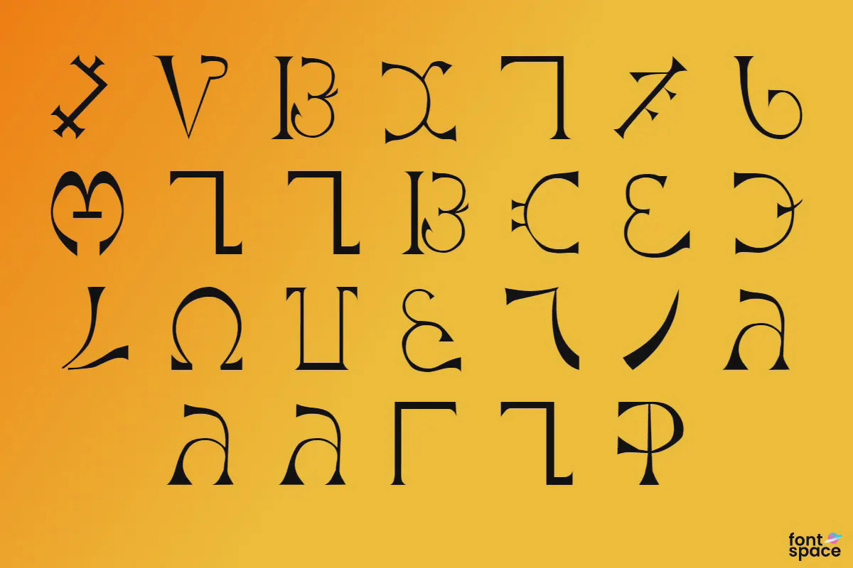 Enochian script from the XVIIe century's occultist John Dee, mainly inspired by Hebrew and Greek