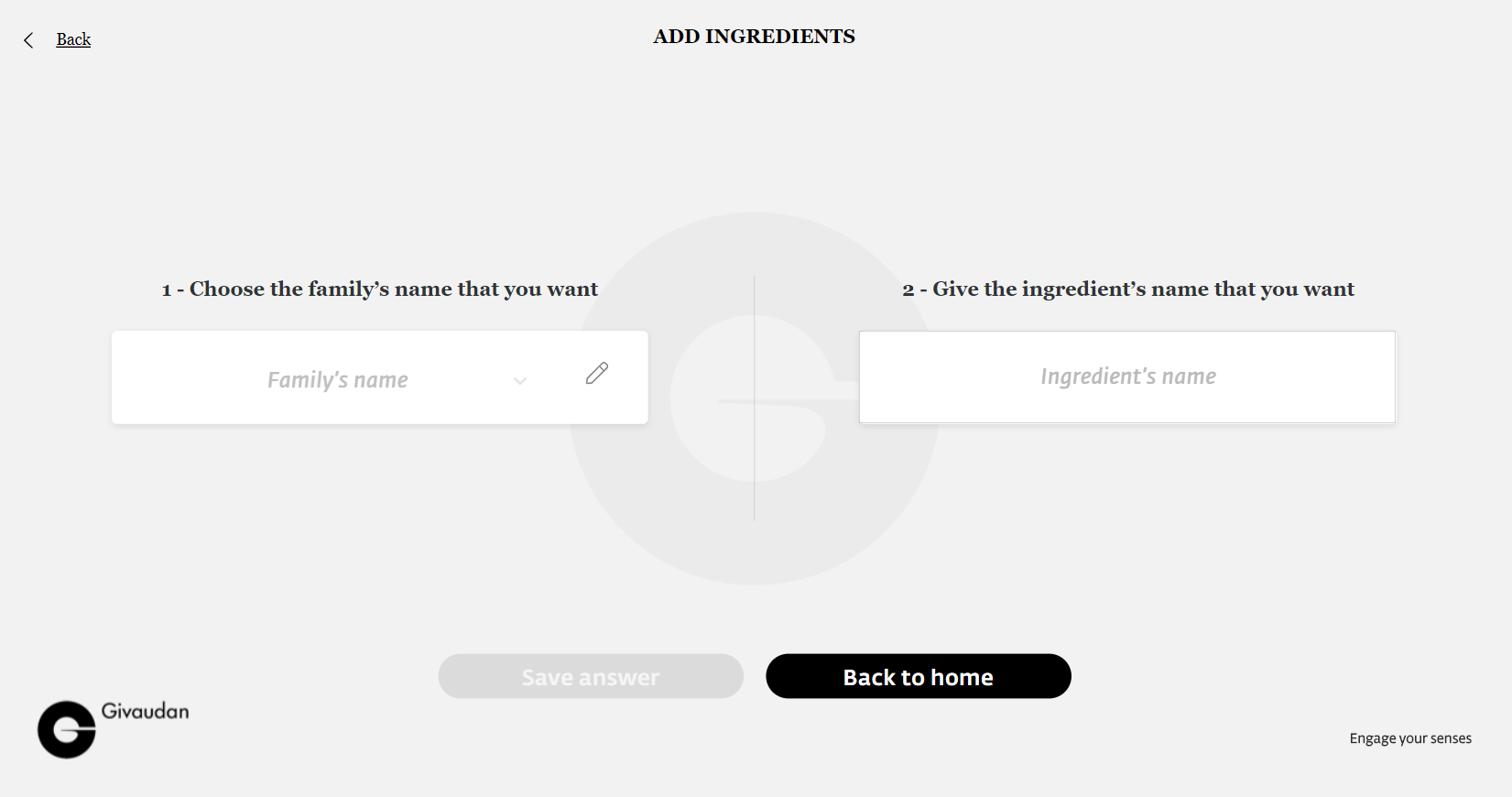 Application Givaudan : page de la laborantine pour rajouter un ingrédients