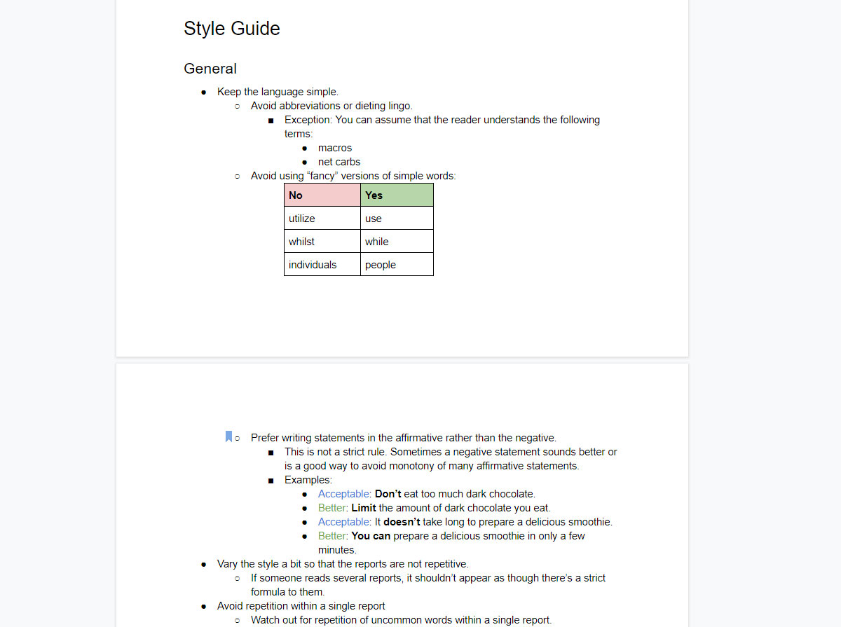Screenshot of Is It Keto's style guide