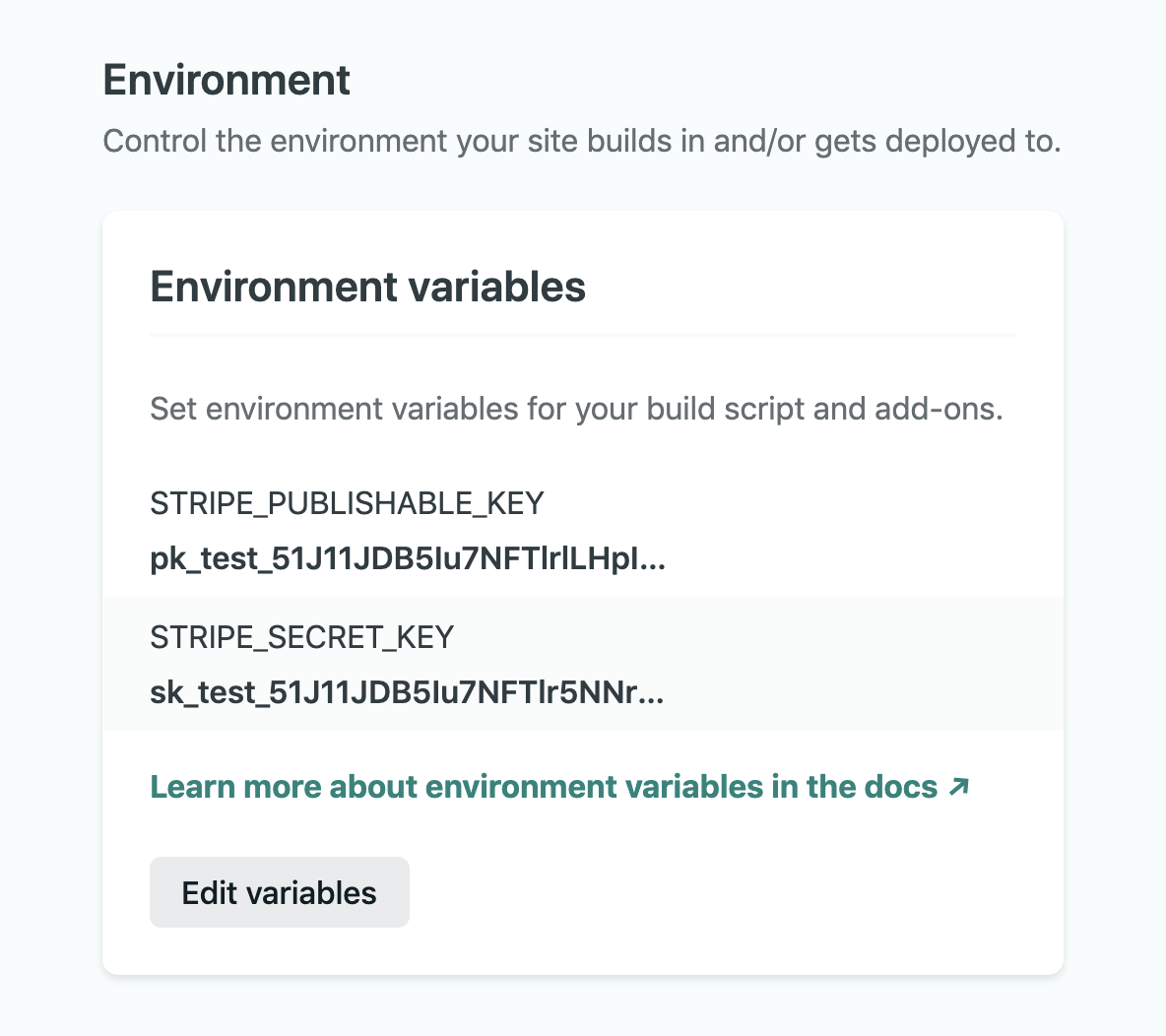 stripe environment variables in netlify dashboard