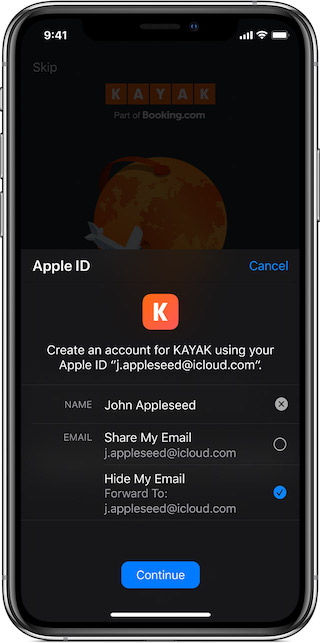 Sign in with Apple form
