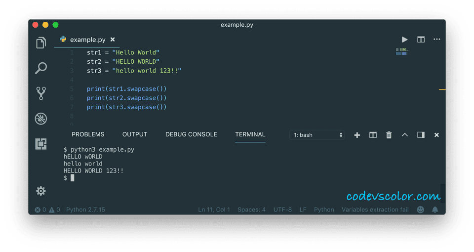 Python Swap Case Of Each Character Of A String CodeVsColor