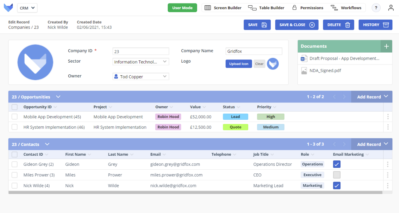 Building a simple CRM with Gridfox