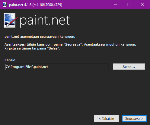 paint.net asennuksen kansio