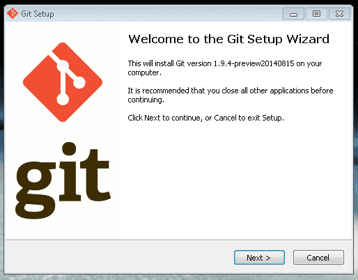 Popup de instalação do git no windows