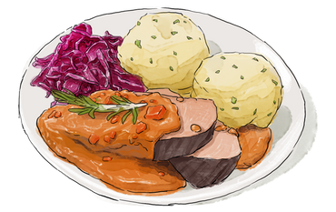 Illustration of a plate of Sauerbraten