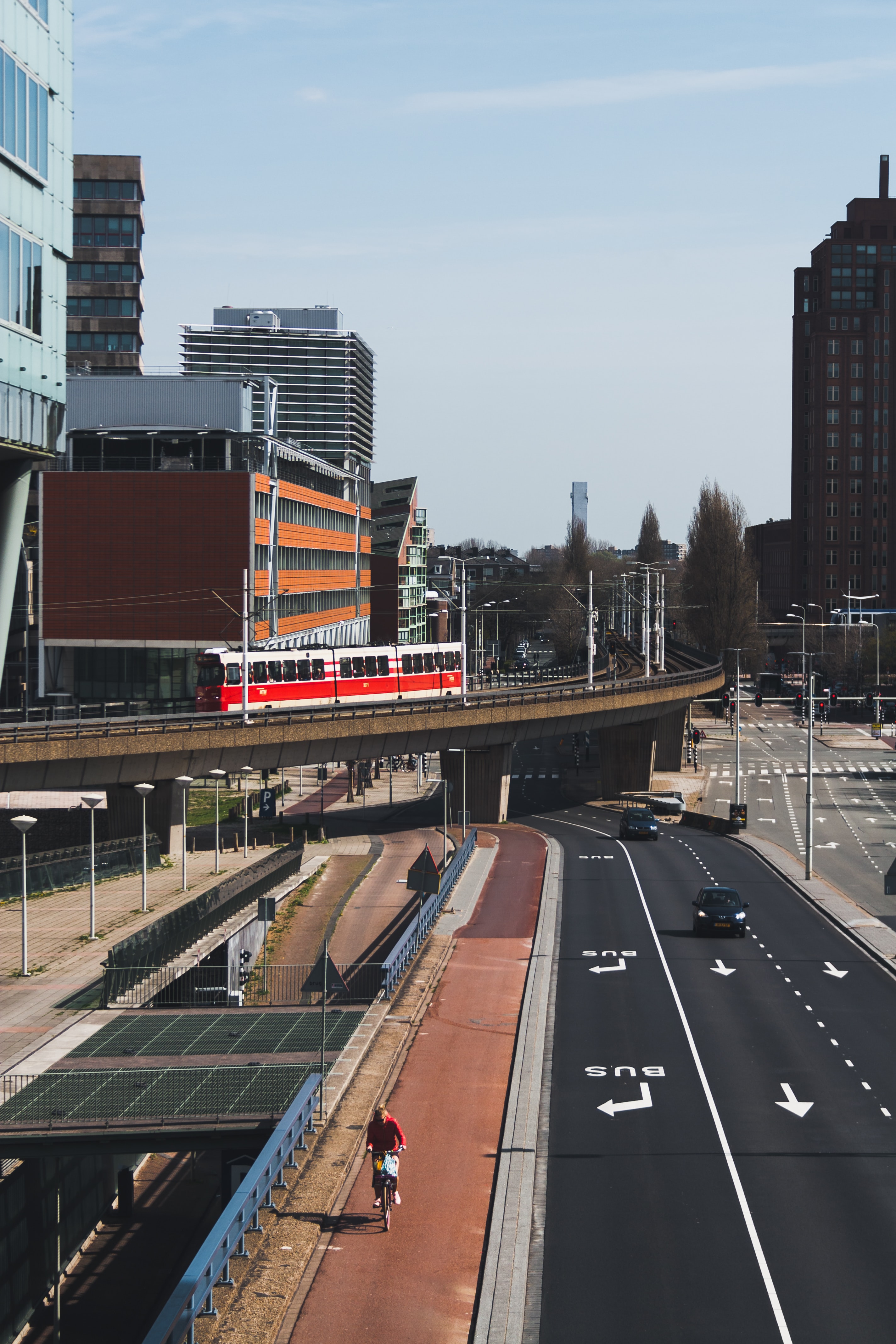 Den Haag, bike lane, curb, car a tramline and even a bus lane