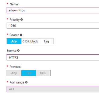 Azure Inbound Security Rule for port 443