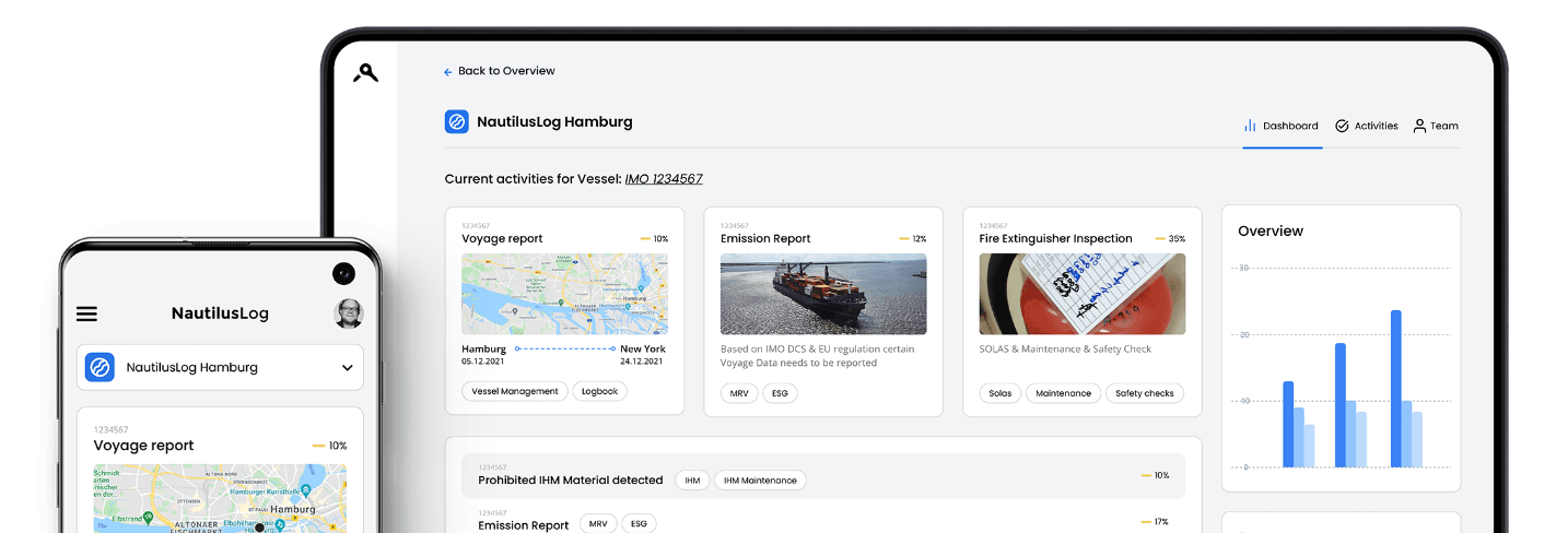 NautilusLog app example screens on smartphone and laptop