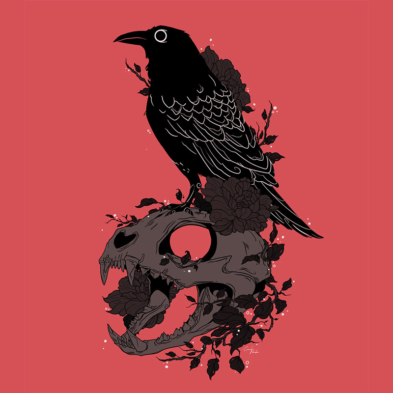 An-illustration-of-a-raven-and-skull-print-available-on-Redbubble