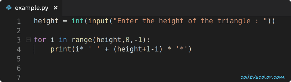 Python program to print a triangle using star - CodeVsColor