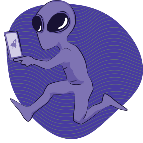 alien with a computer