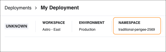 Deployment namespace available on a Deployment&#39;s information page