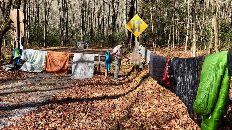 Drying out gear at Beech Gap