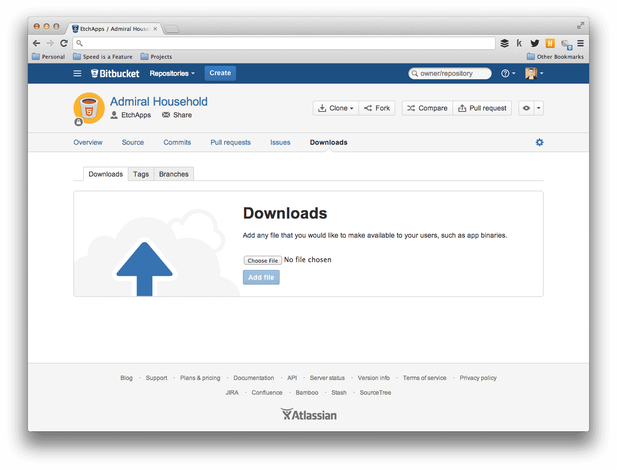 Screenshot of No downloads in Bitbucket