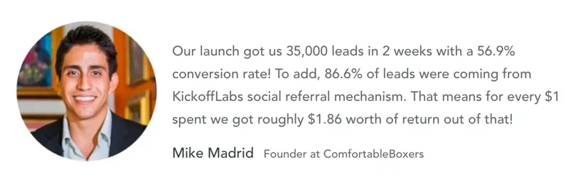 Mike Madrid- KickoffLabs positive customer review