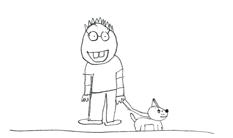 pencil drawing of person with dog