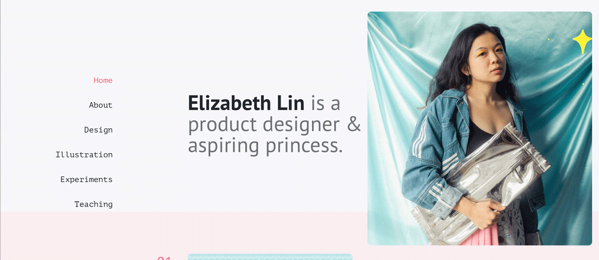Elizabeth Lin's UX design portfolio homepage