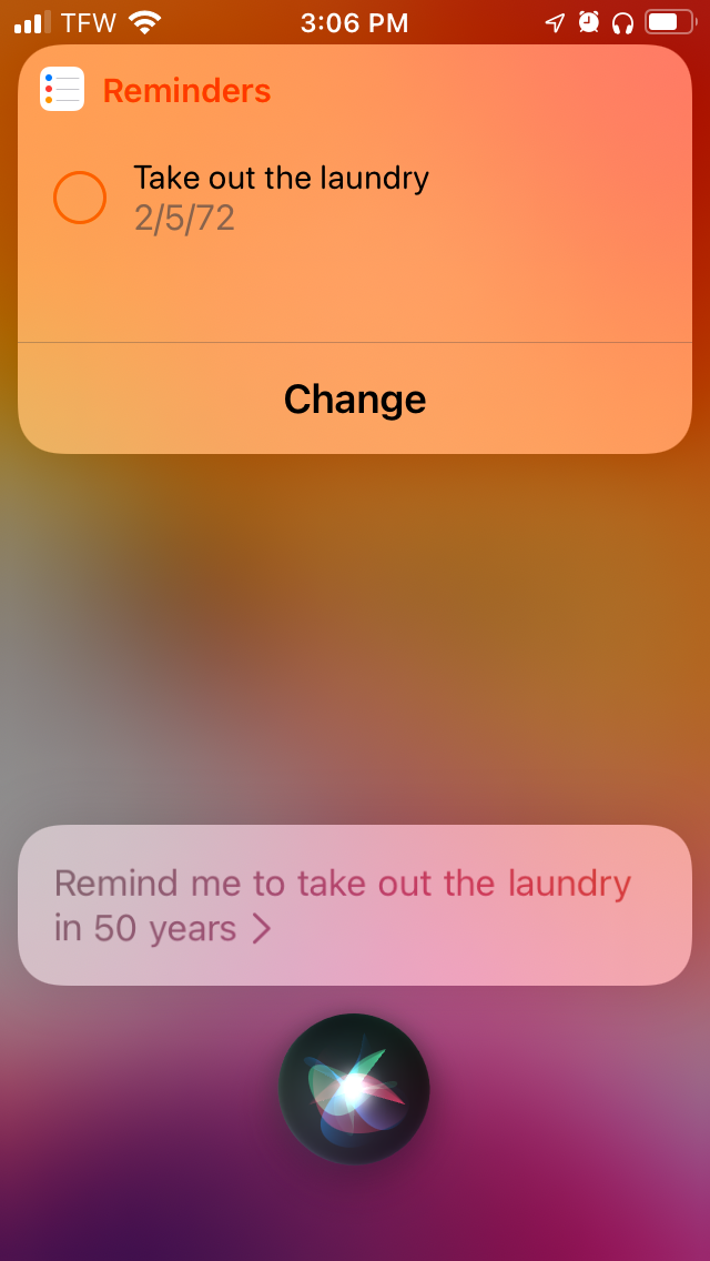 Laundry reminder screenshot
