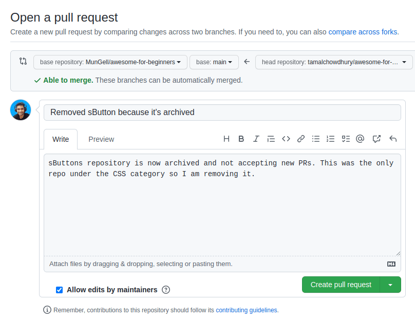 open pull request