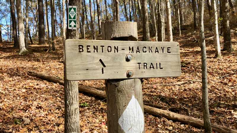 A sign marking the Benton MacKaye Trail