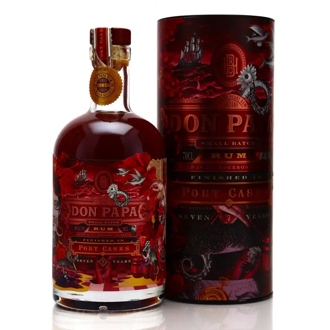 Image of the front of the bottle of the rum Don Papa Port Cask