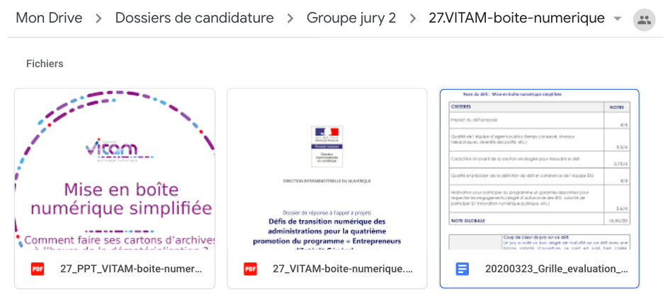 Capture d'écran d'un "kit défi" à disposition du jury