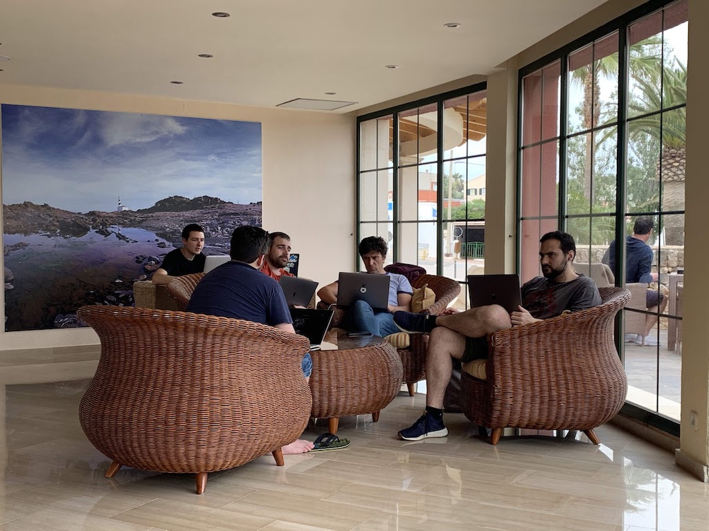 MarsBased team working in the hotel
