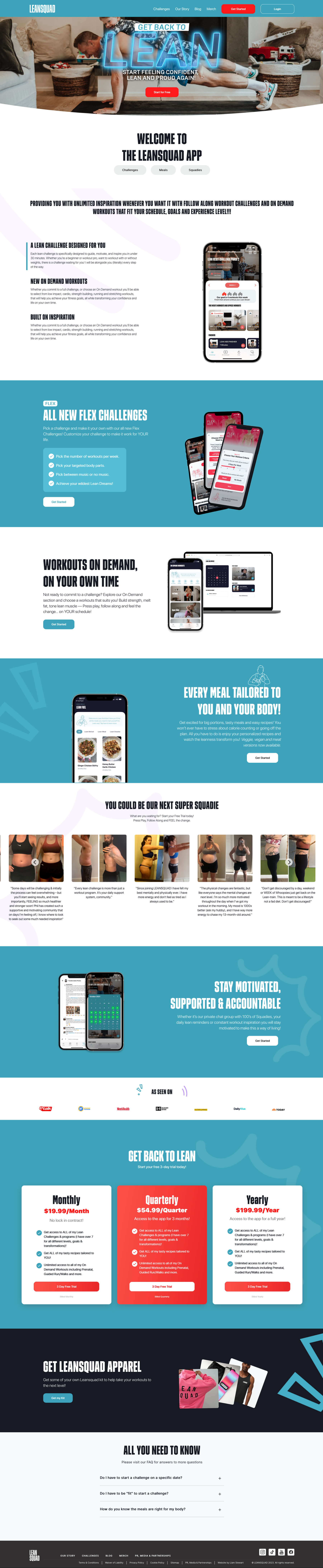 Screenshot of LEANSQUAD Fitness website