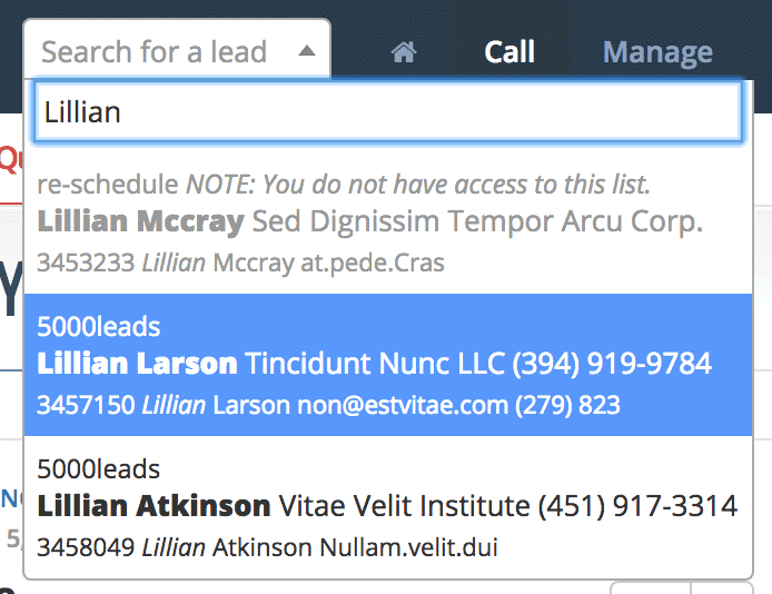 Search result with read only lead from a non-accessible list.