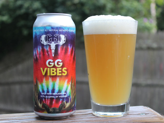 A 16oz can of GG Vibes poured into a pint glass