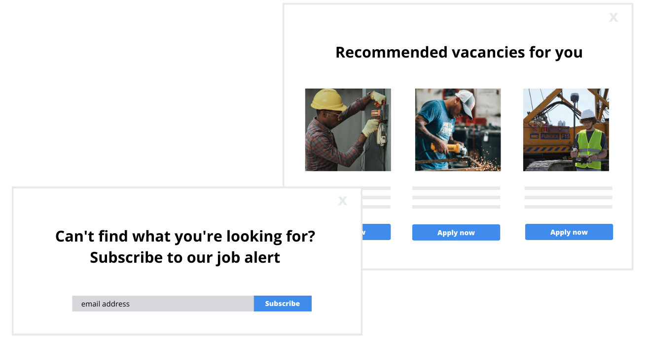 different pop-ups for the recruitment industry